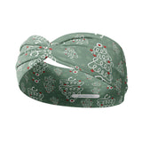 Adult women's sage headband with slightly lighter sage spots and white stethoscopes in the shape of Christmas trees