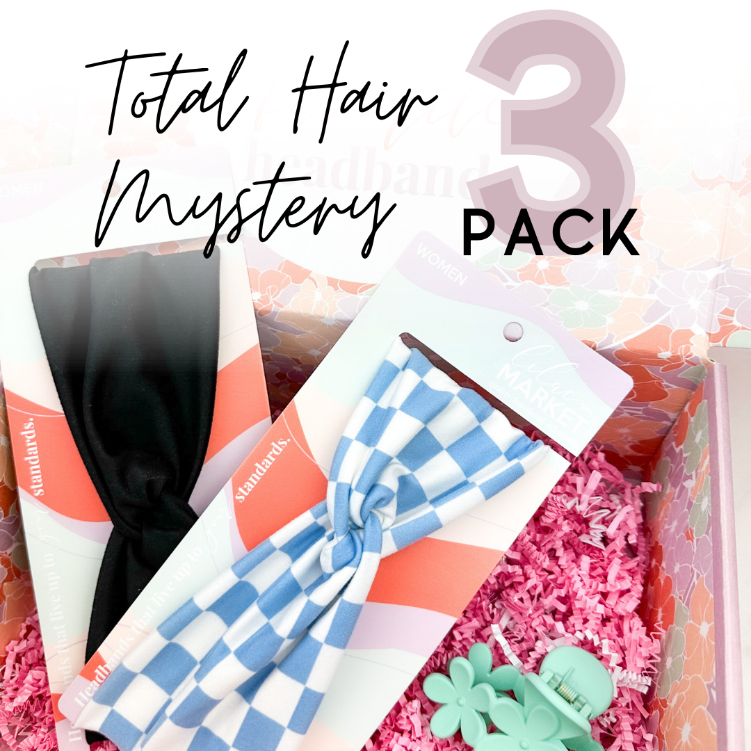 Adult women's mystery 3-pack with two surprise headbands and one surprise hair clip