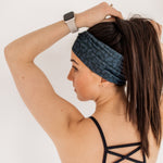 Adult women's onyx headband with charcoal leopard spots