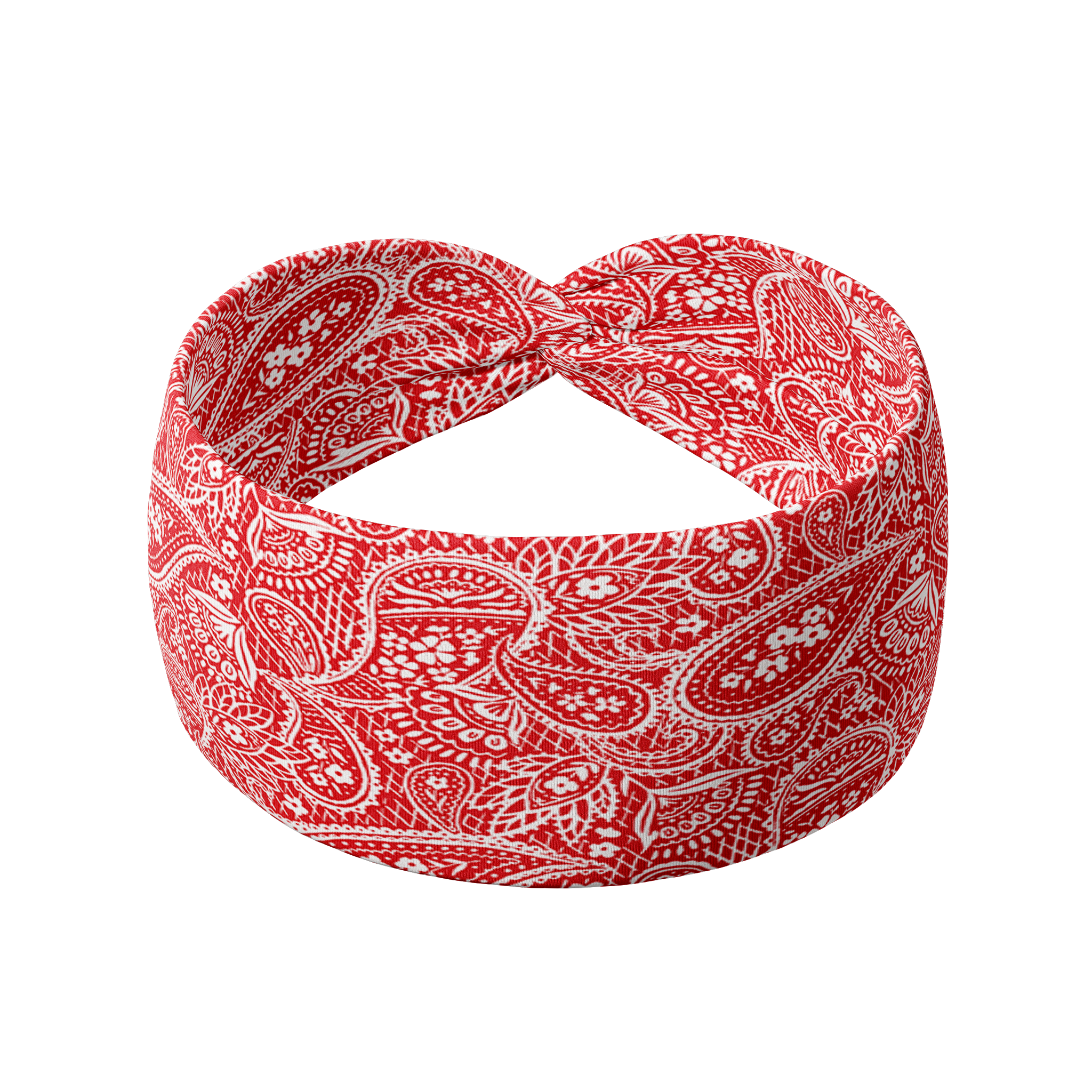 Summer Nights on Cherry headband featuring red and white paisley pattern, crafted from a buttery-soft, ultra-stretchy poly-knit blend, the most comfortable hair accessory ever.