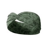Opal Floral headband featuring a dark sage band with forest green pressed flower design design, crafted from a buttery-soft, ultra-stretchy poly-knit blend, the most comfortable hair accessory ever.