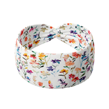 Willow Floral on Ivory headband featuring medium stems of purple, yellow, peach and red watercolor flowers, crafted from a buttery-soft, ultra-stretchy poly-knit blend, designed for versatility and comfort.