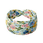 Hope Floral on Ivory headband featuring hand-drawn blue, pink, orange and green flowers, crafted from a buttery-soft, ultra-stretchy poly-knit blend, designed for versatility and comfort.