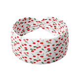 Life is Sweet white headband featuring small red cherries pattern, crafted from a buttery-soft, ultra-stretchy poly-knit blend, the most comfortable hair accessory ever.