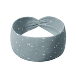 Lost in Space soft blue headband featuring white constellations, made from a soft, stretchy poly-knit blend for versatile, non-slip wear.