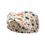 White headband featuring floral and chicken patterns called Hen & Harvest, offering a versatile 3-in-1 twist style with sweat-absorbent, non-slip fabric for comfort and style.