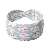 Adult women's light blue headband with large white baseball print