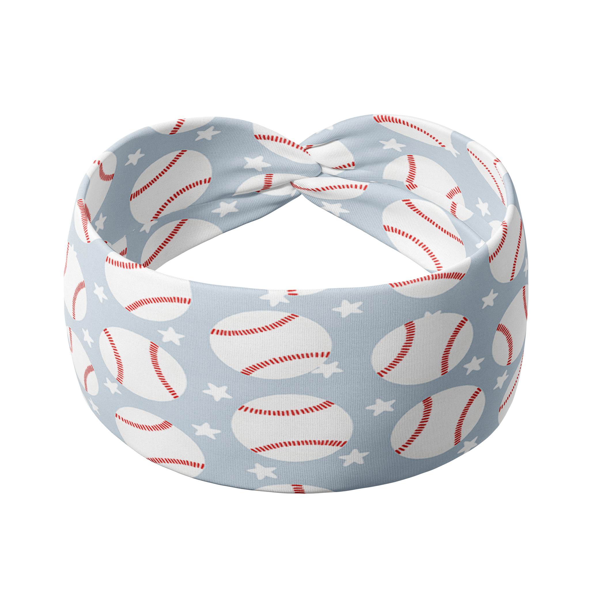 Adult women's light blue headband with large white baseball print