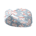 Adult women's light blue headband with large white baseball print