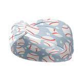 Adult women's light blue headband with large white baseball print