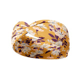 Autumn Daisy headband featuring a golden yellow and white and purple floral design, crafted from ultra-stretchy poly-knit blend, offering multiple wear styles for comfort and versatility from the Jen Hamilton Collection.