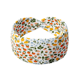 The white Fresh from The Market headband with a lemon, orange, strawberry and blueberry design, made from buttery-soft poly-knit fabric.