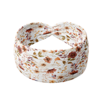 White Preston Floral on Ivory headband with neutral floral design, part of The Sarah Wallace collection, featuring a versatile 3-in-1 twist style and soft, stretchy poly-knit fabric.