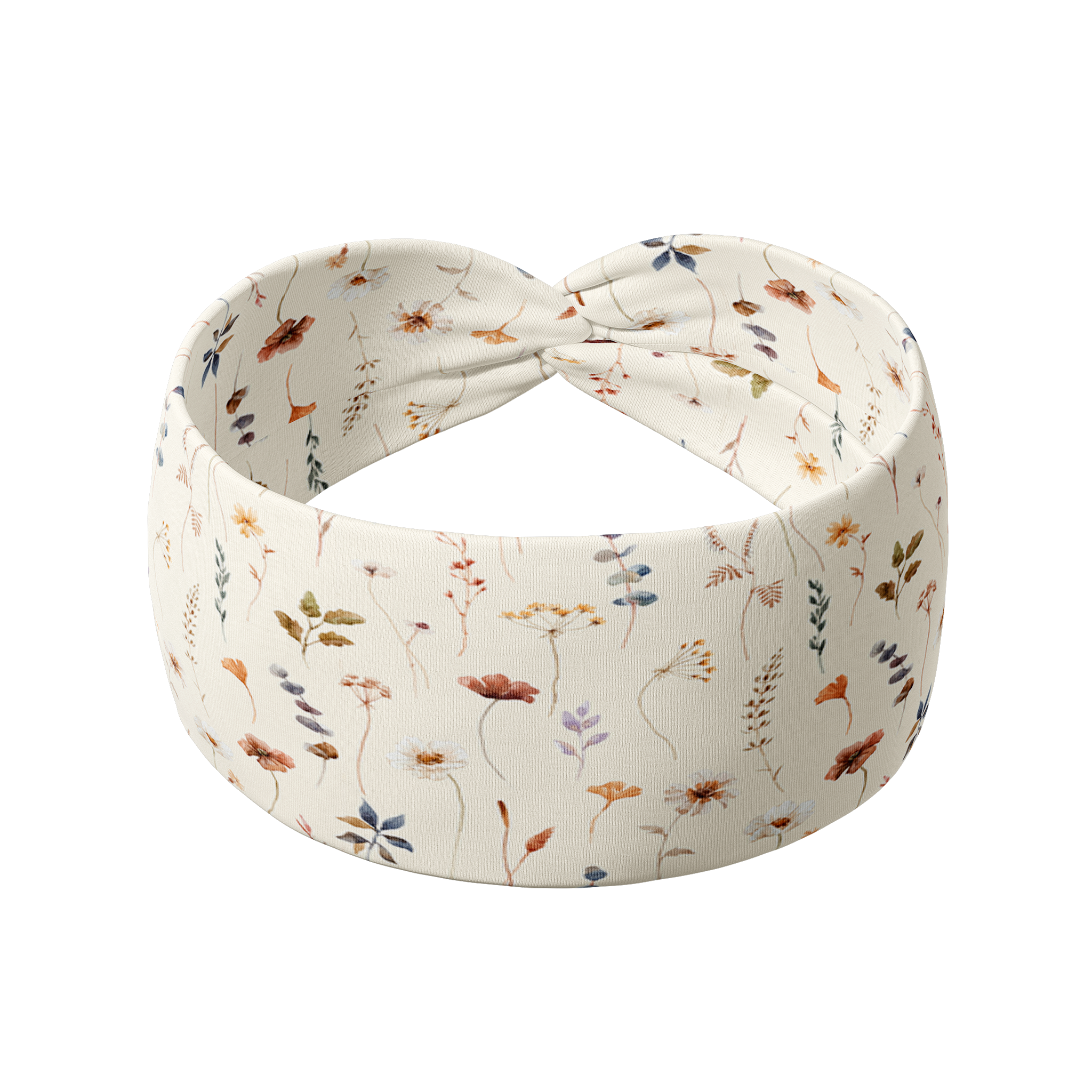 Sarah Floral on Ivory headband featuring a white base adorned with floral designs, crafted in a buttery-soft, ultra-stretchy poly-knit blend for versatile wear.