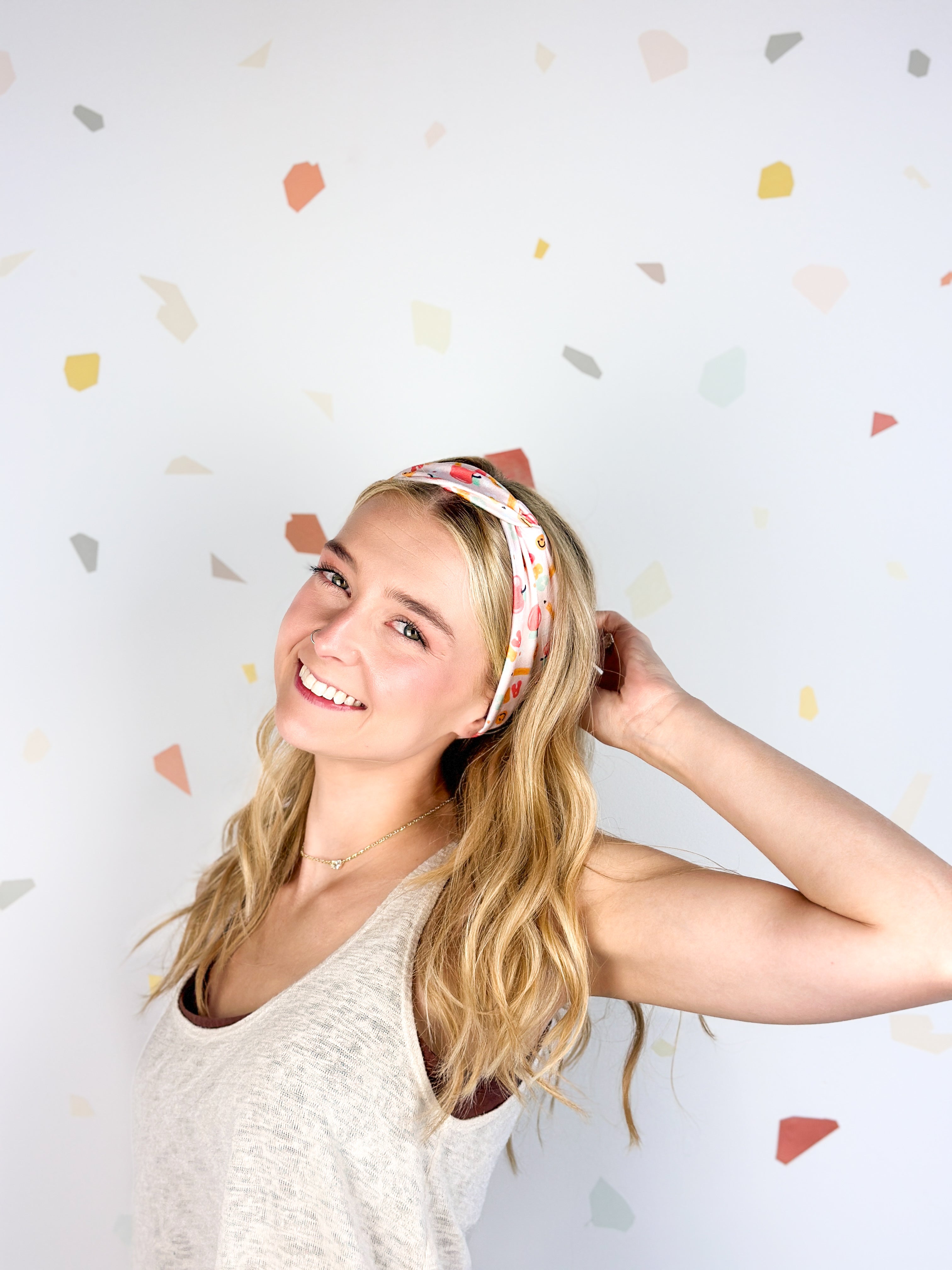 Woman confidently wearing the Don't Make Me Use My Teacher Voice headband, showcasing its comfortable 3-in-1 twist style.