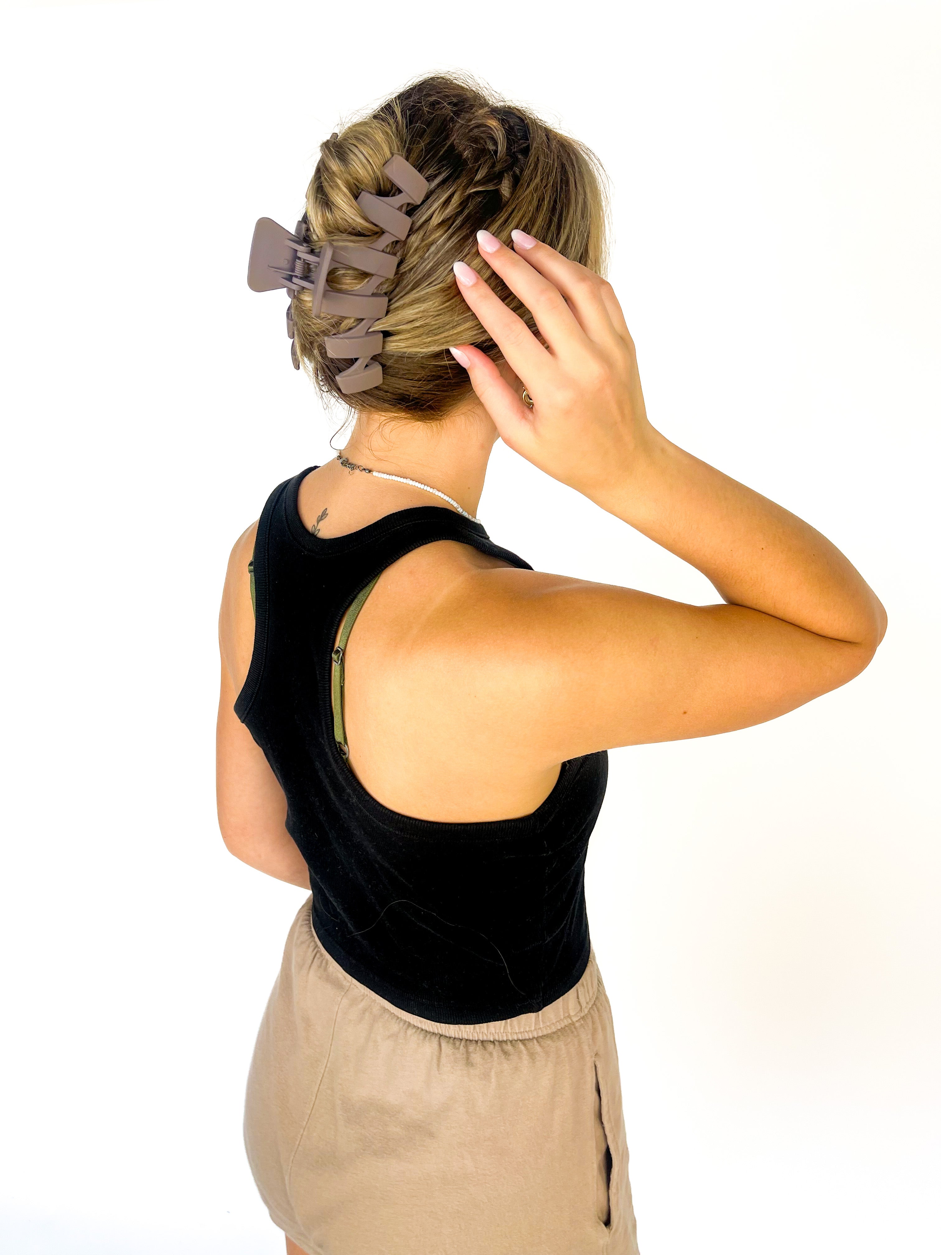 Hair claw clip in sage, mocha or black in zig zag shape