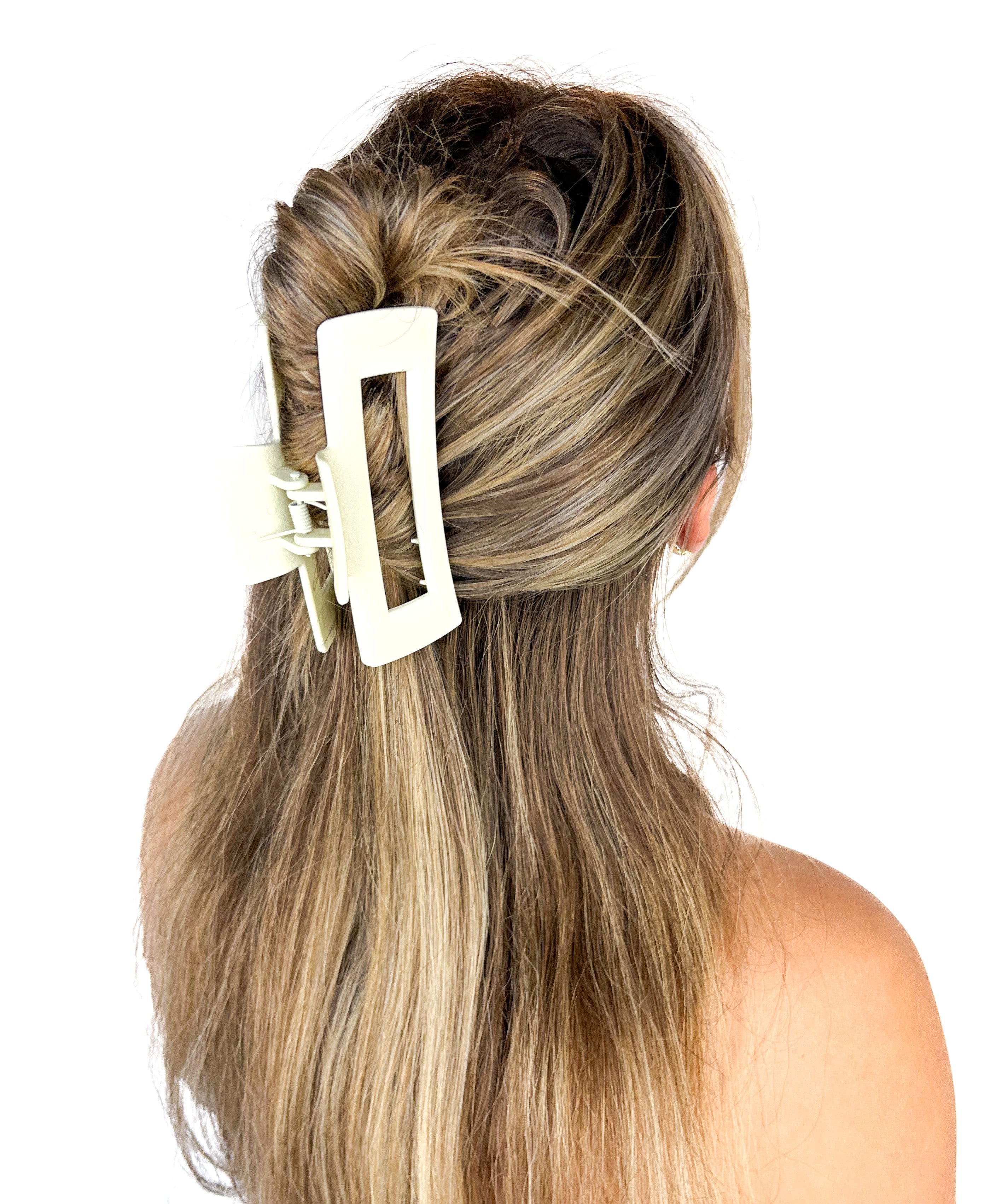 Hair claw clip in white, mocha or black in a rectangle shape