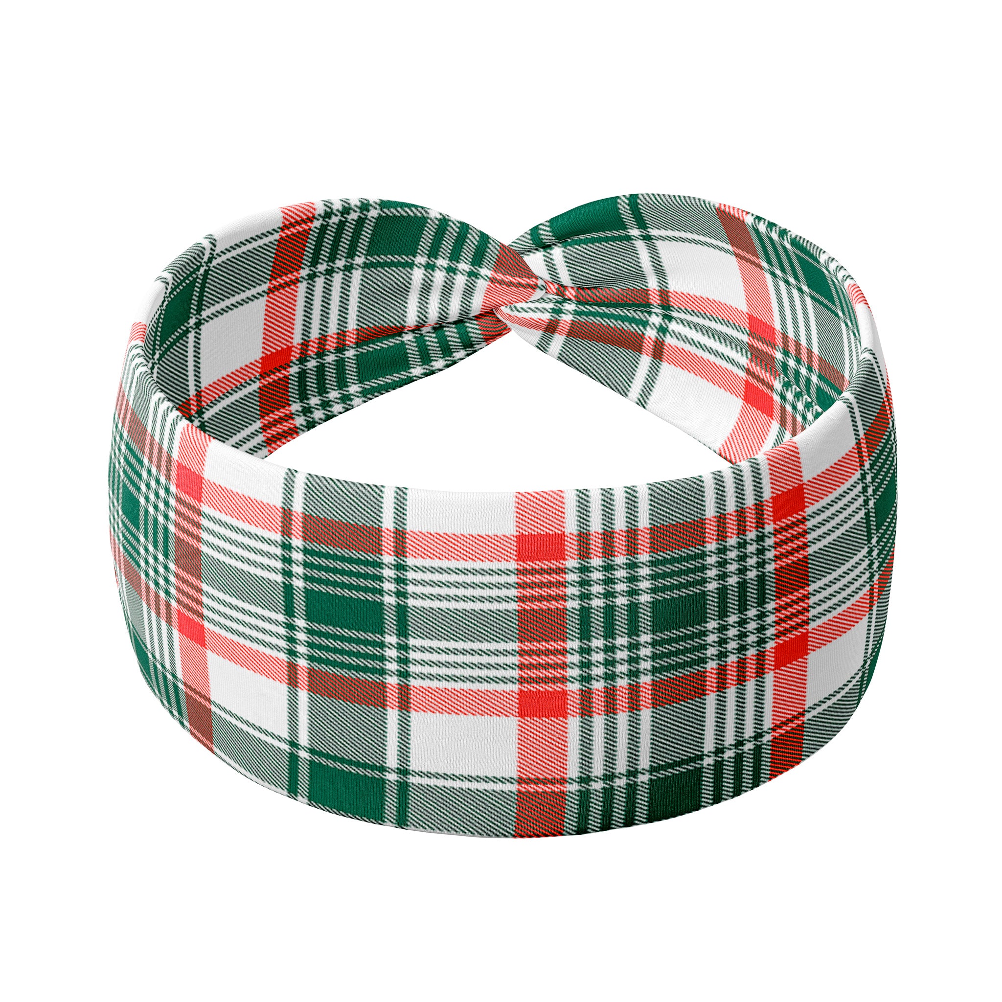 Adult women's white, green and red Christmas plaid headband