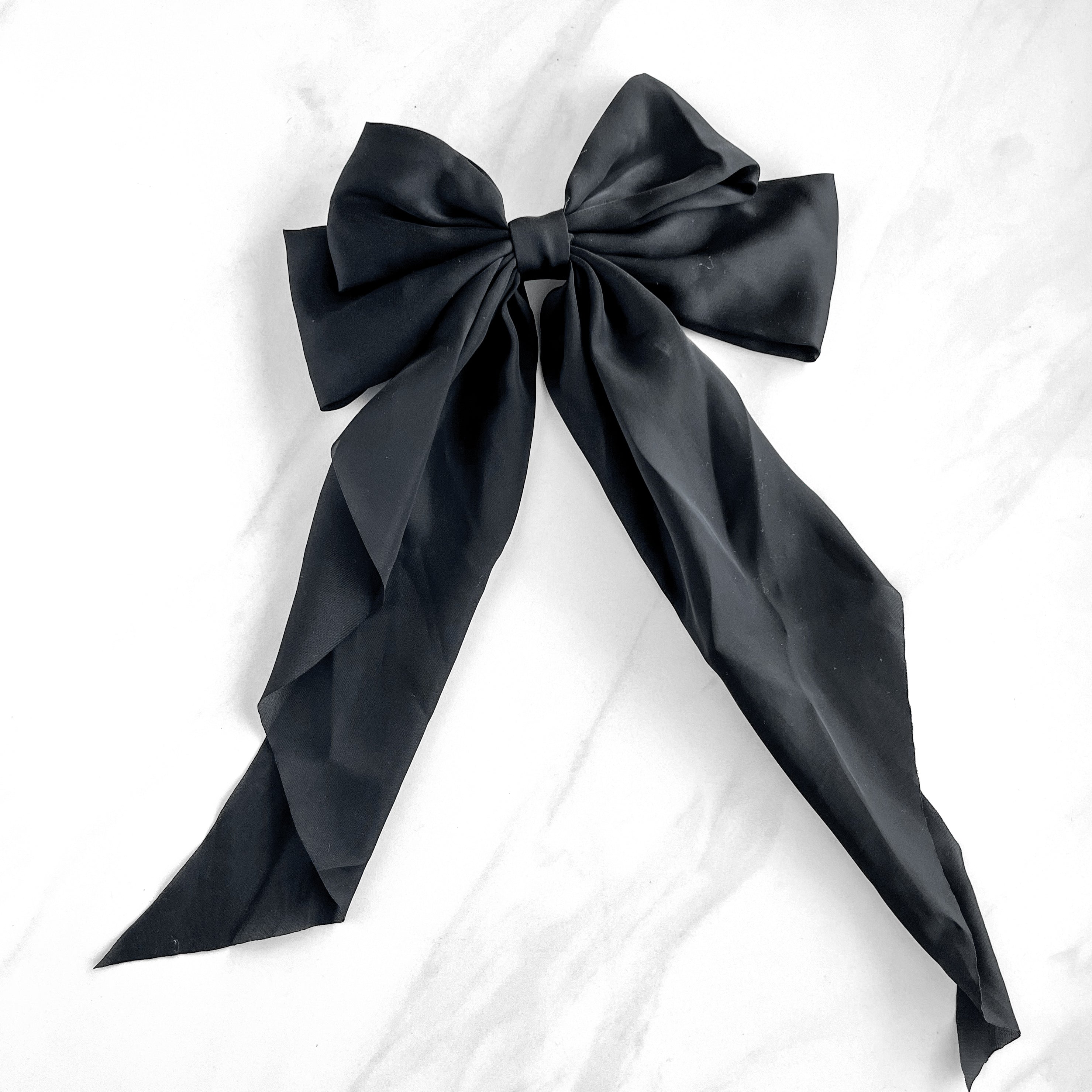 Hair claw clip with black silky bow with long tails