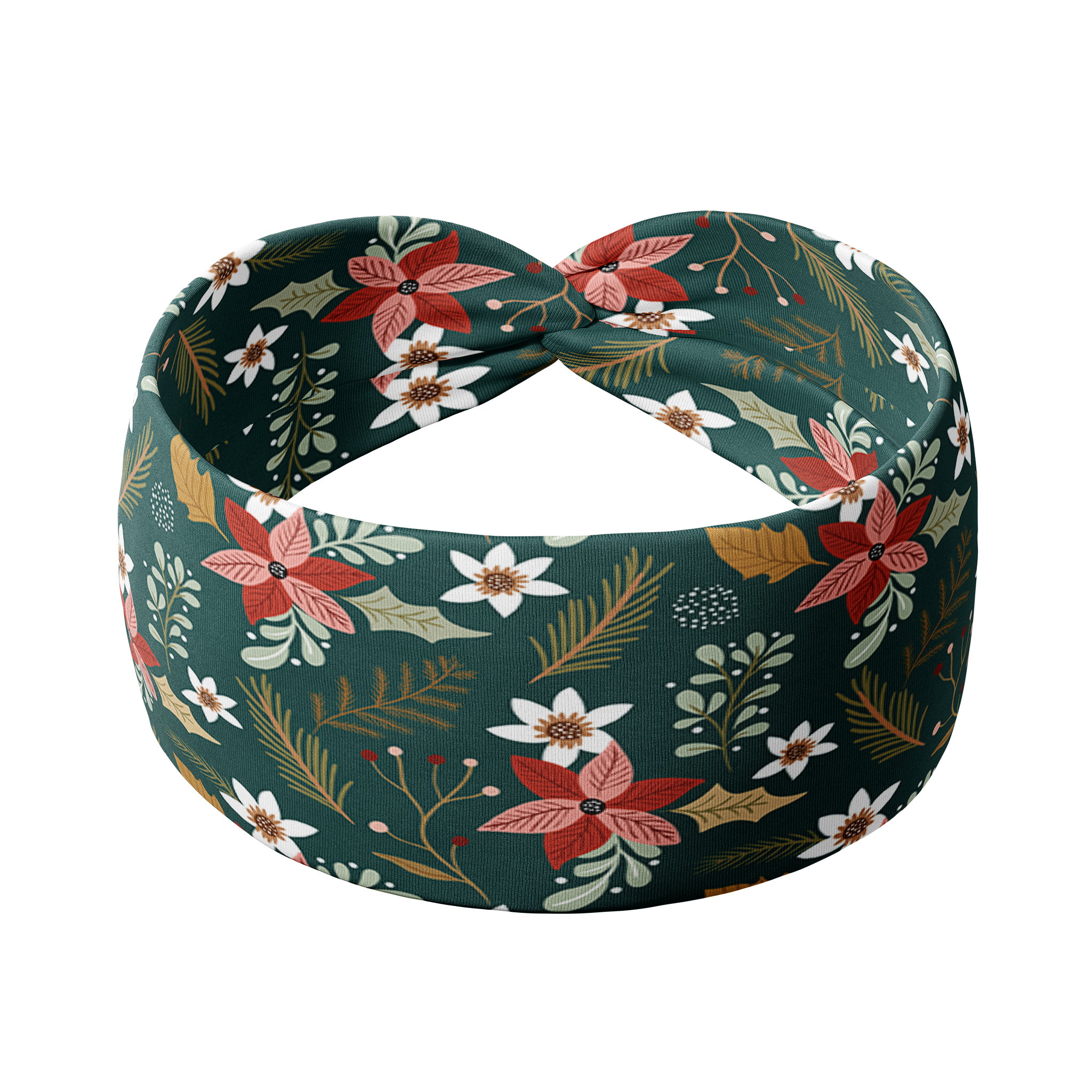 Adult women's dark emerald green with sage greenery, gold leaves, and red, pink and white flowers