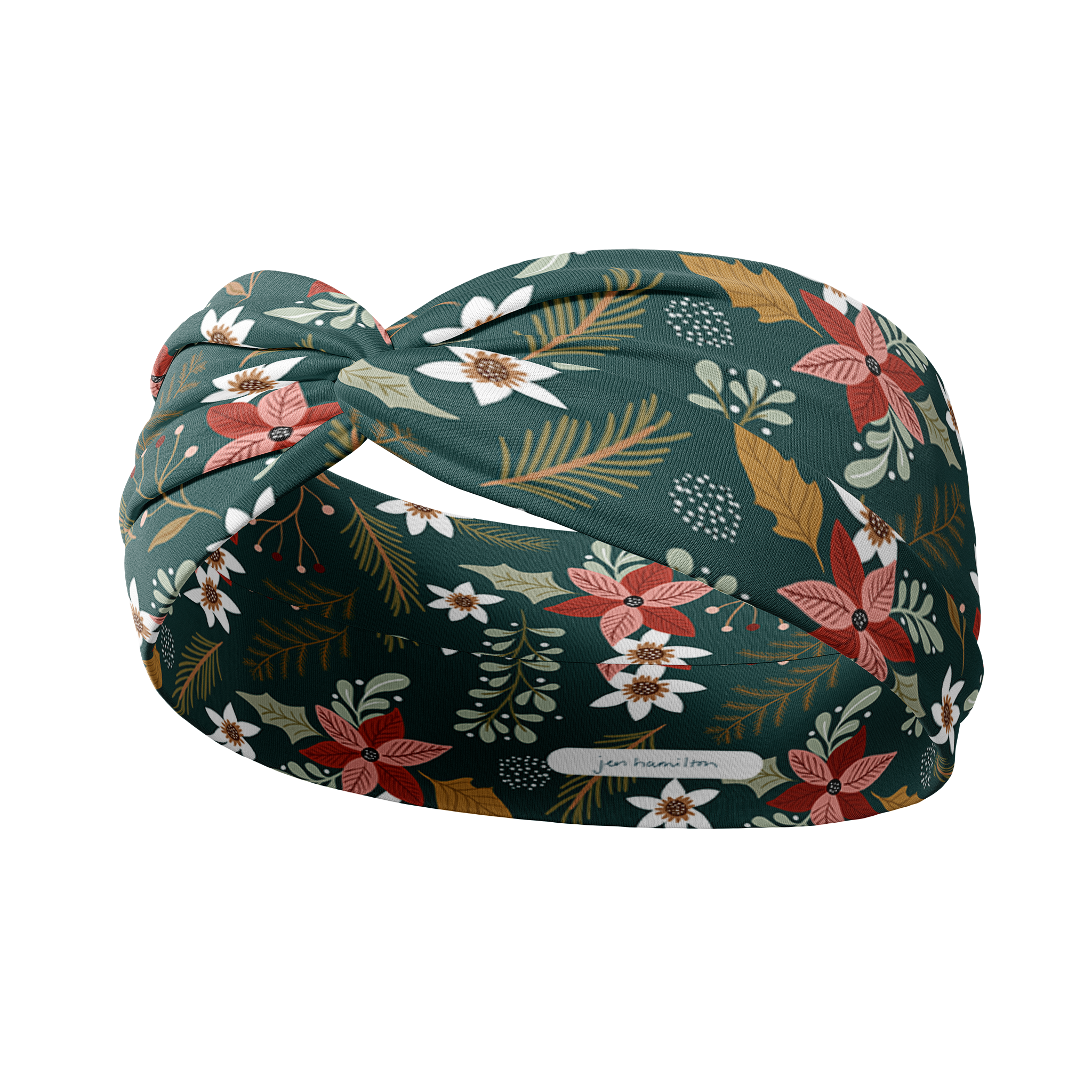 Adult women's dark emerald green with sage greenery, gold leaves, and red, pink and white flowers