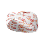 You Herd Me white headband with pink, red and orange floral cow pattern, featuring a knot design. Ultra-stretchy, non-slip poly-knit blend, perfect for workouts, long shifts, or playdays.