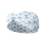 Nurses Do It white headband featuring blue bows and blue stethoscopes crafted from a buttery-soft, ultra-stretchy poly-knit blend, the most comfortable hair accessory ever.