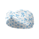 Nurses Do It white headband featuring blue bows and blue stethoscopes crafted from a buttery-soft, ultra-stretchy poly-knit blend, the most comfortable hair accessory ever.