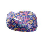 Ask Us About Our Warm Blankets blue headband featuring bandaids, desert flowers, cacti, medical bags and stethoscopes, crafted from a buttery-soft, ultra-stretchy poly-knit blend, the most comfortable hair accessory ever.