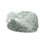 Blue headband from The Sarah Wallace Collection featuring I Heart NY design with buildings. Ultra-stretchy, machine washable, non-slip, and versatile 3-in-1 twist style.