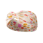 Tan headband, Field Trip to the Stars, featuring colorful planets and stars. Versatile 3-in-1 twist style, buttery-soft, sweat absorbent poly-knit blend for workouts or daily wear.