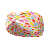 Don't Be Jelly headband with colorful jelly bean pattern, perfect for workouts, long shifts, and play days.