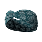 Adult women's dark teal headband with white outline of Monstera plant leaves