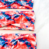 Adult women's red, white and blue tie dye headband