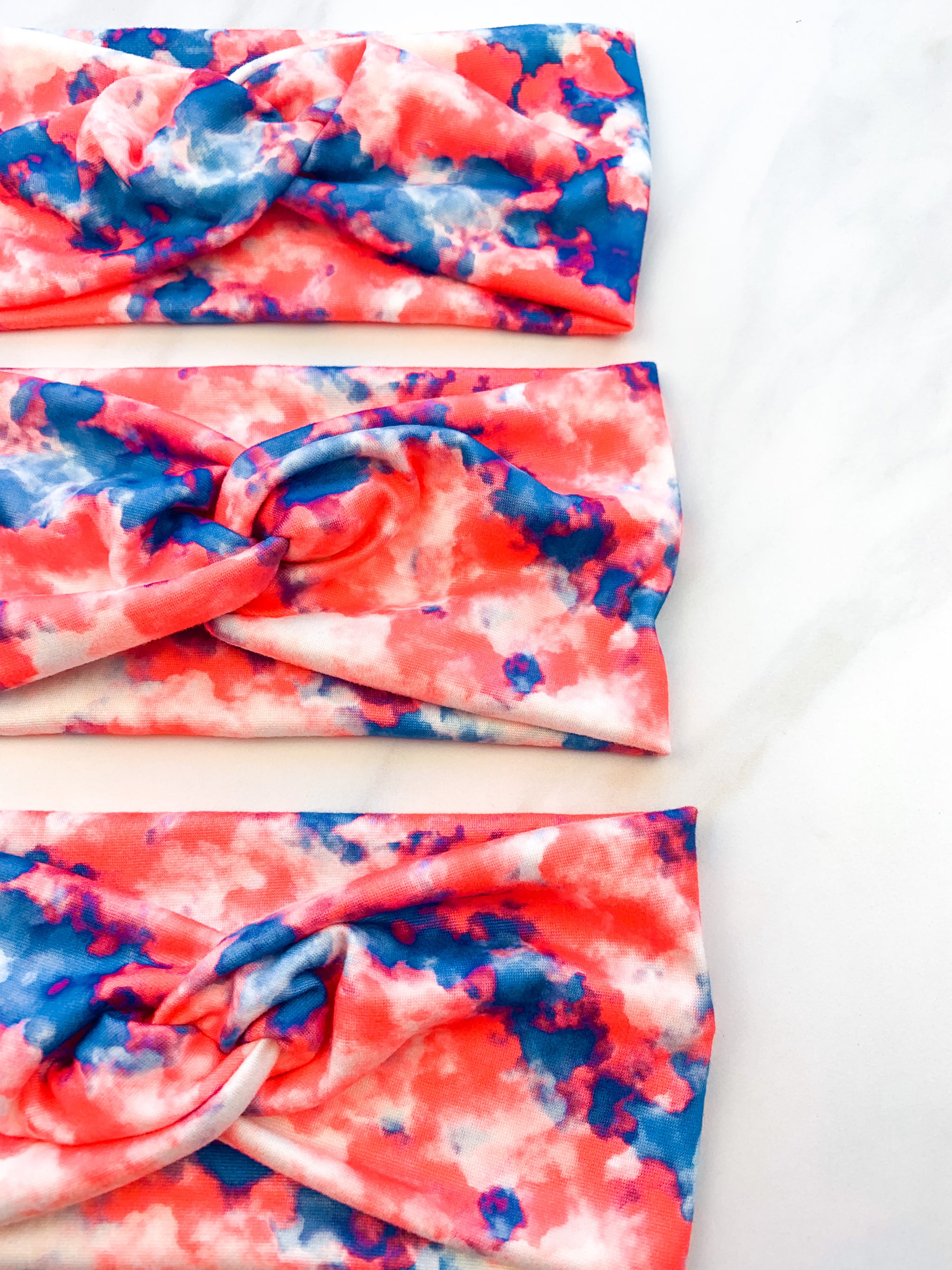 Adult women's red, white and blue tie dye headband