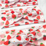 Adult women's light blush headband with pale pink and red strawberries