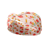 Pink Don't Make Me Use My Teacher Voice headband with apples, smiley faces, pencils and ABC patterns, designed for comfort and function, featuring a versatile 3-in-1 twist style and double-layer sweat-absorbent fabric.