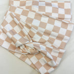 Adult women's tan and white checkered headband