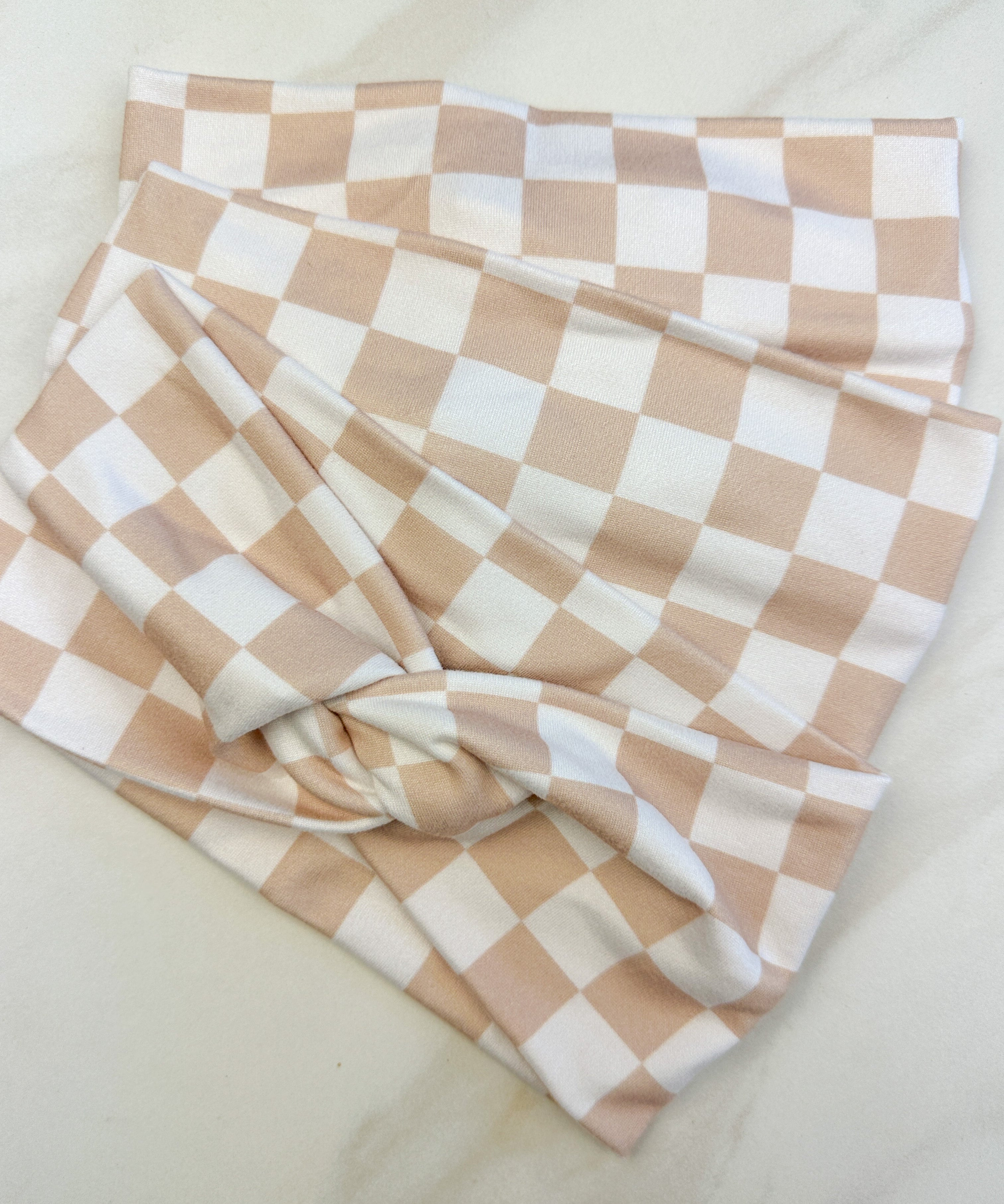 Adult women's tan and white checkered headband