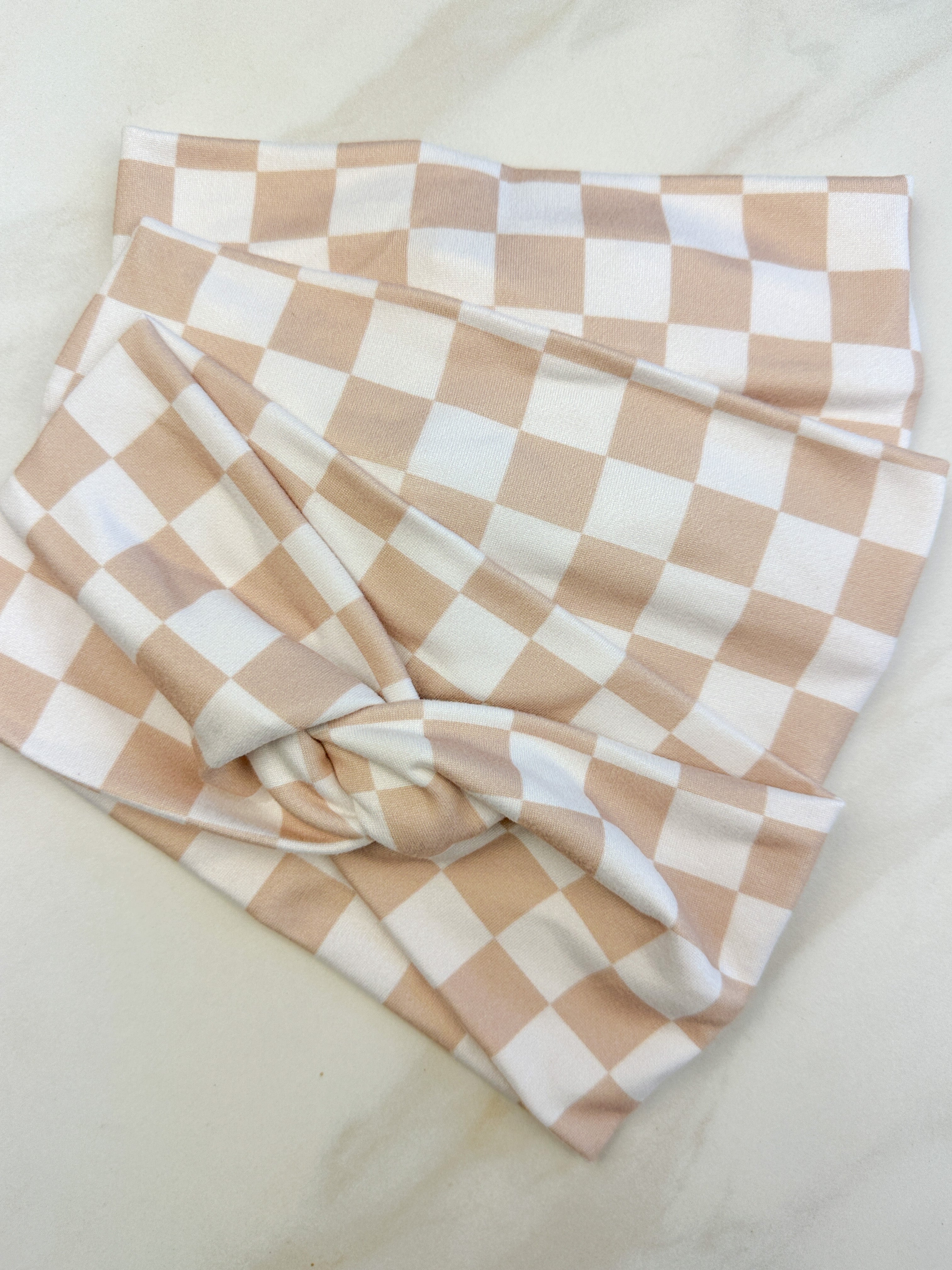 Adult women's tan and white checkered headband