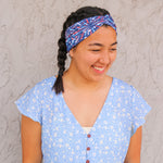 Adult women's navy headband with red, white and blue firework and star design