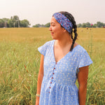 Adult women's navy headband with red, white and blue firework and star design