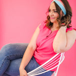 Adult women's wavy striped gradient headband from hot pink, orange, light blue and blue