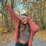 Adult women's tan headband with allover cartoon turkeys
