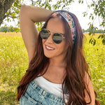 Woman confidently wearing the Simply the Zest headband, capturing its versatile 3-in-1 twist style, perfect for workouts or play.