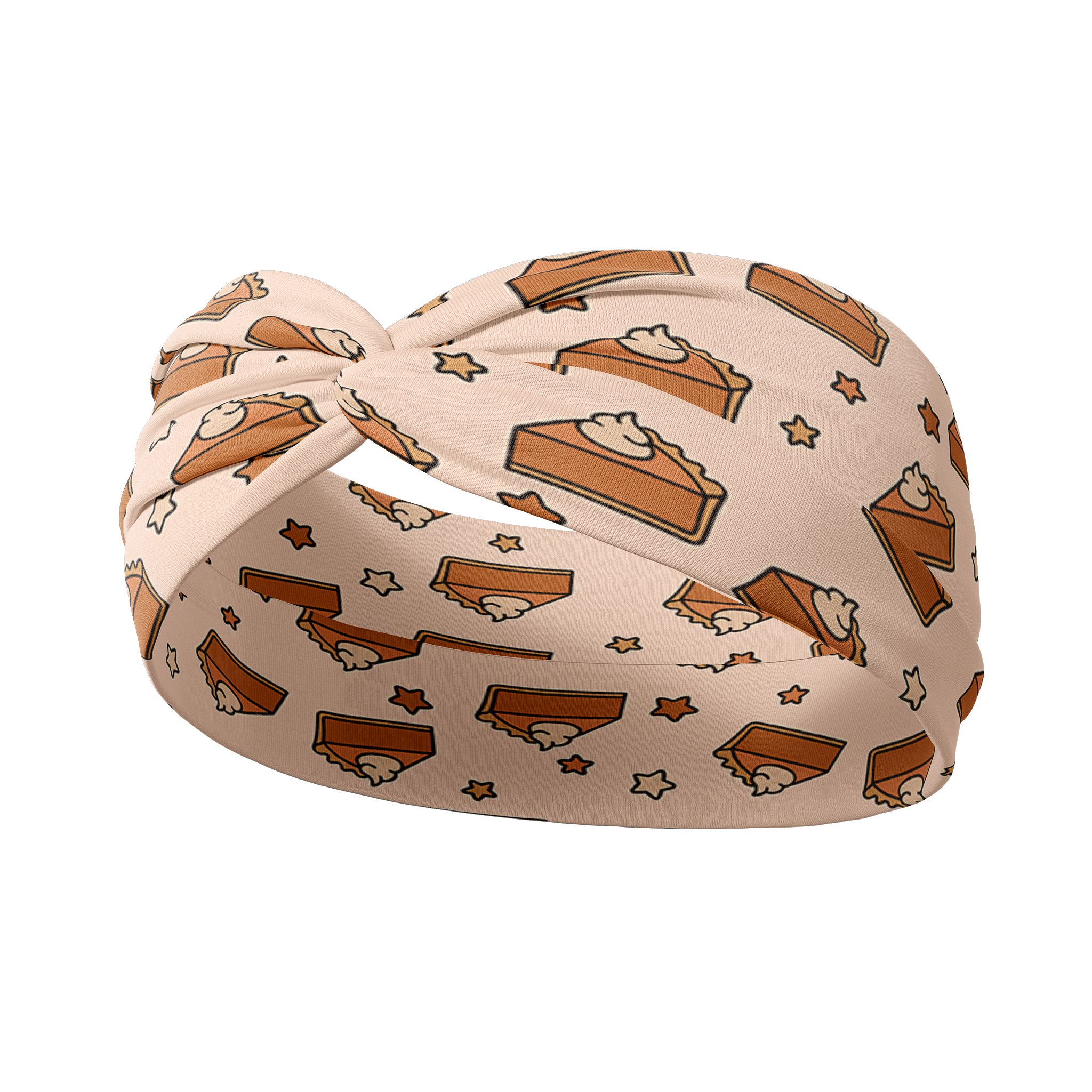 Adult women's blush headband with slices of pumpkin pie and whipped cream and yellow and brown stars