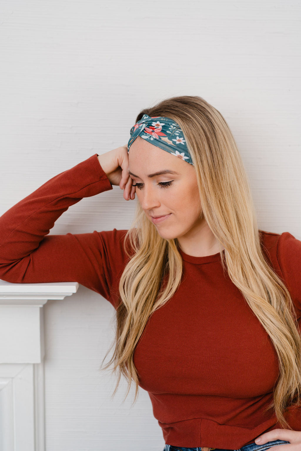 Adult women's dark emerald green with sage greenery, gold leaves, and red, pink and white flowers