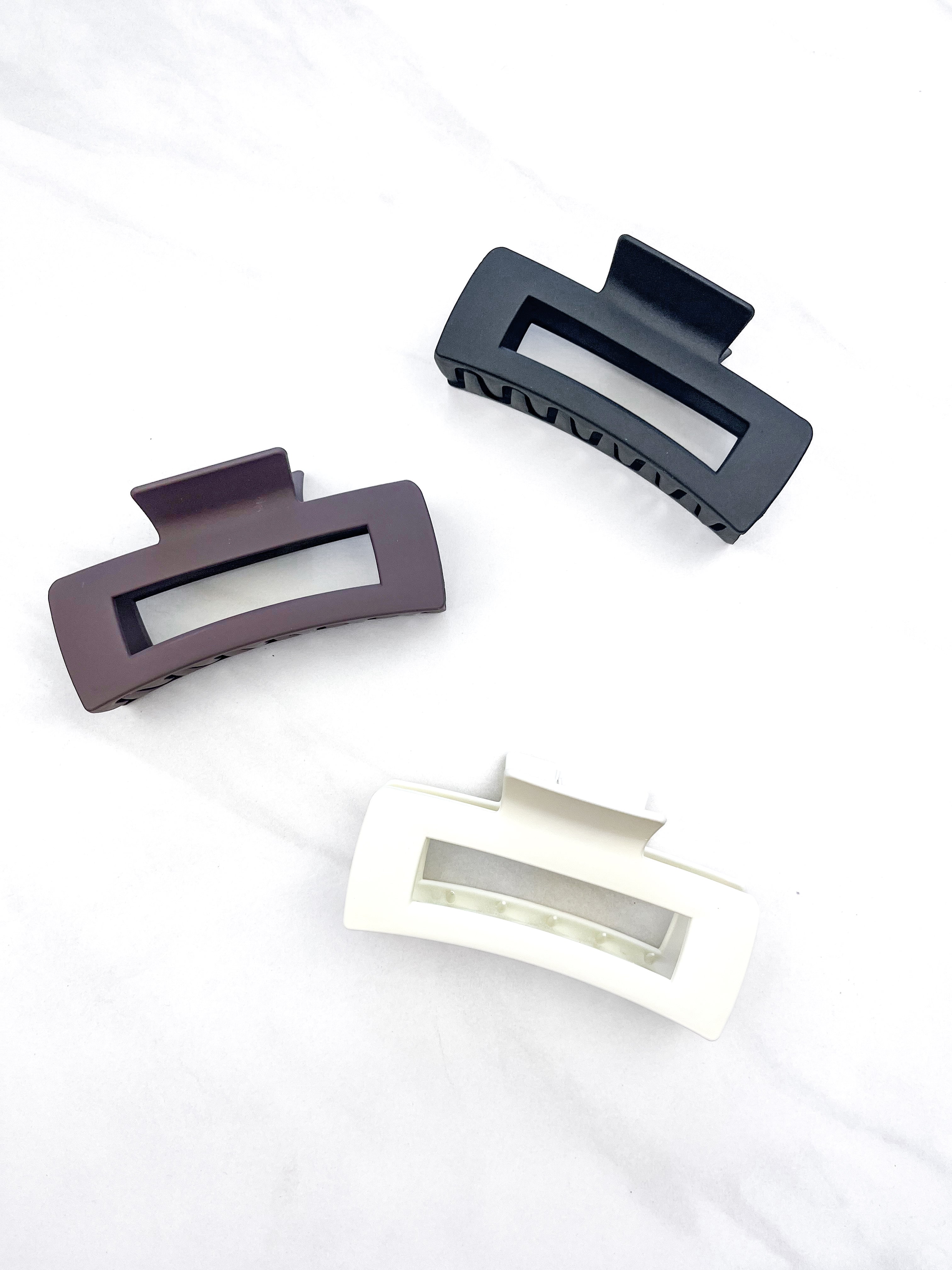 Hair claw clip in white, mocha or black in a rectangle shape