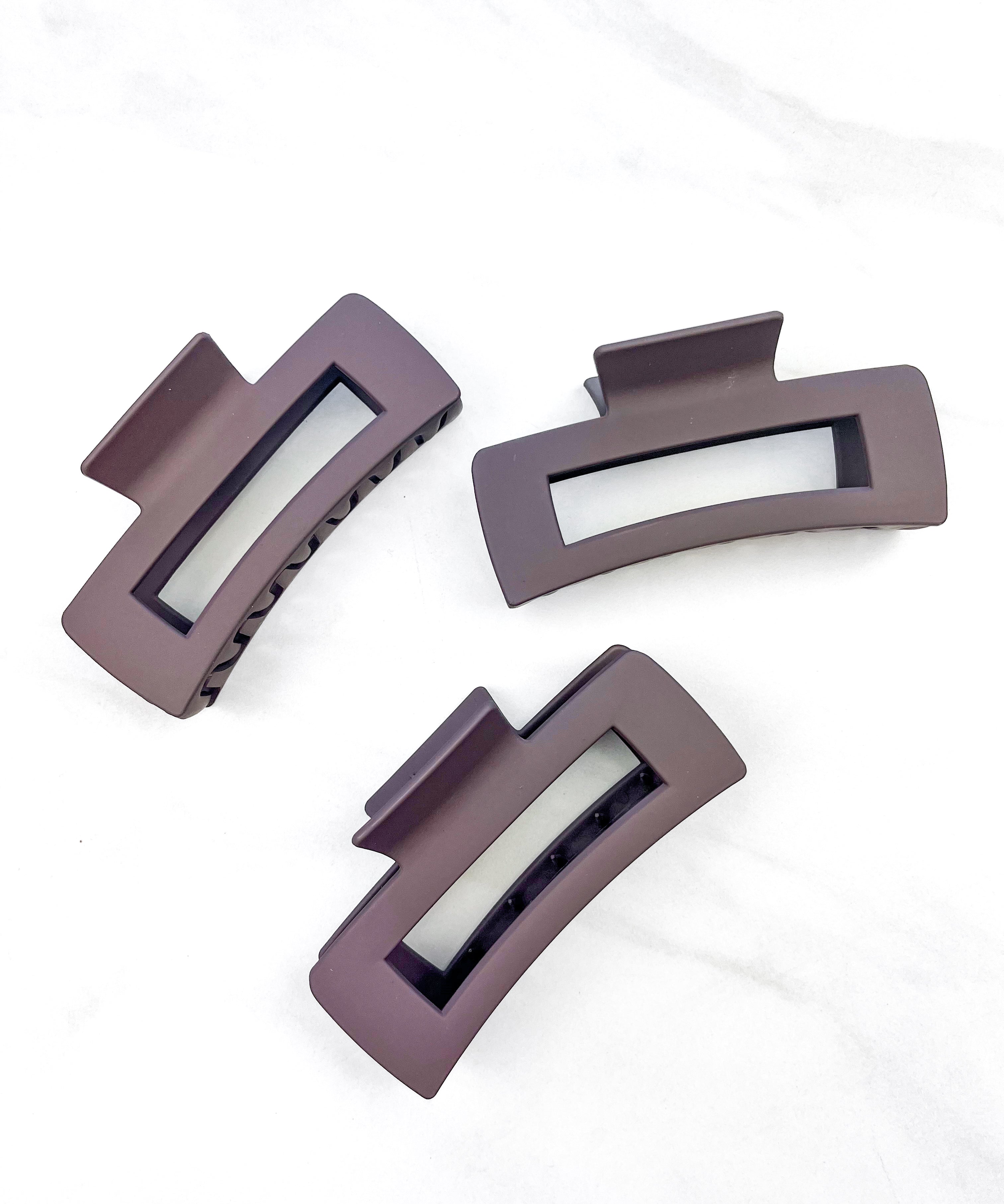 Hair claw clip in white, mocha or black in a rectangle shape