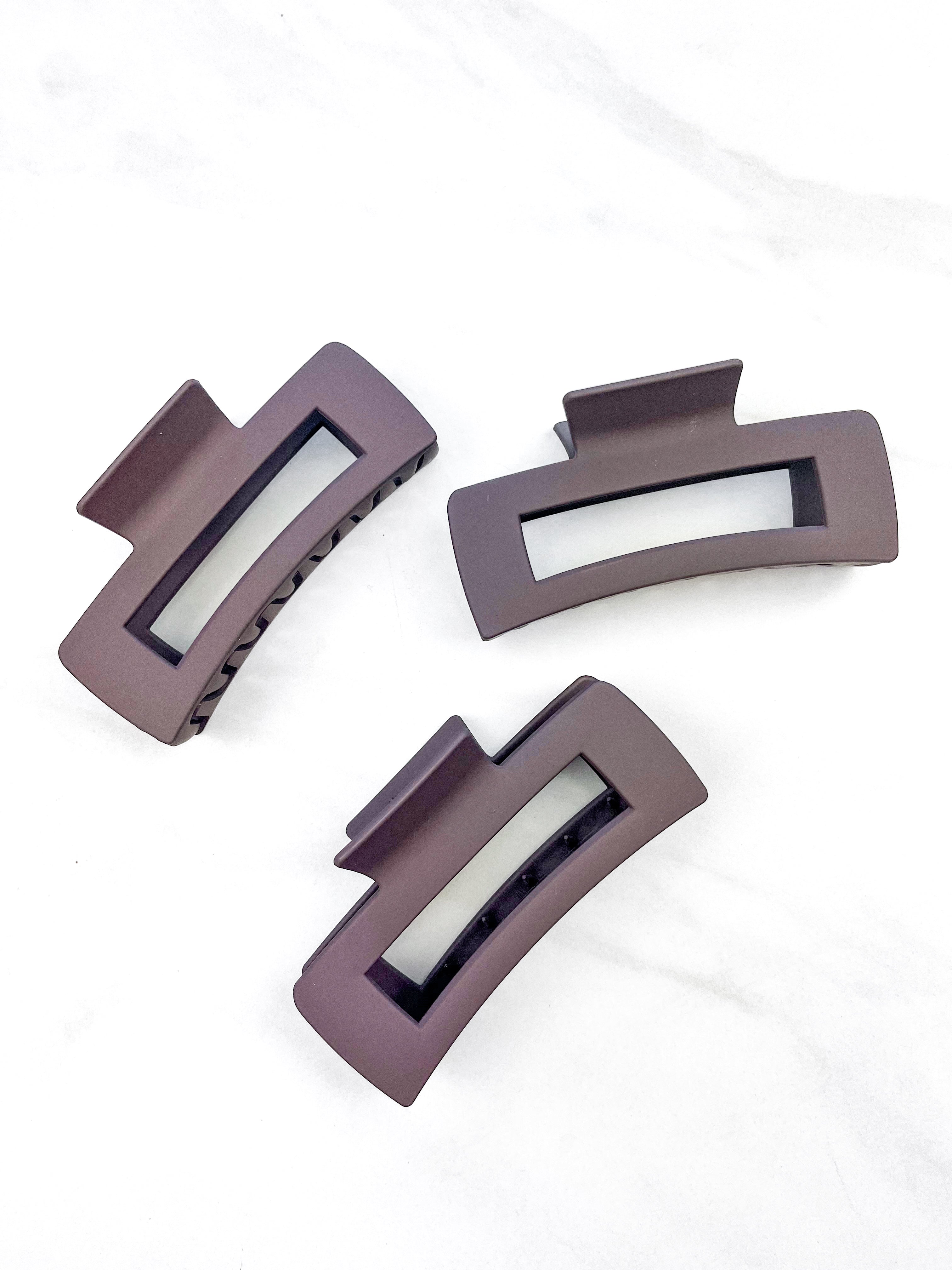 Hair claw clip in white, mocha or black in a rectangle shape